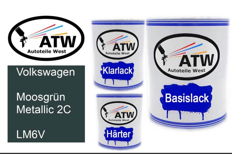 Volkswagen, Moosgrün Metallic 2C, LM6V: 1L Lackdose + 1L Klarlack + 500ml Härter - Set, von ATW Autoteile West.